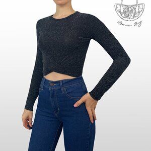 Divided H&M / Long Sleeve Party Shiny Crop Top / Size XS / Color Black Silver